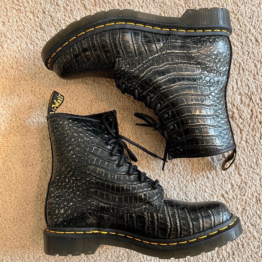 Dr Martens 1460 Wild Croc Embossed Leather Boots- Gunmetal US 10, EU 42, UK 8